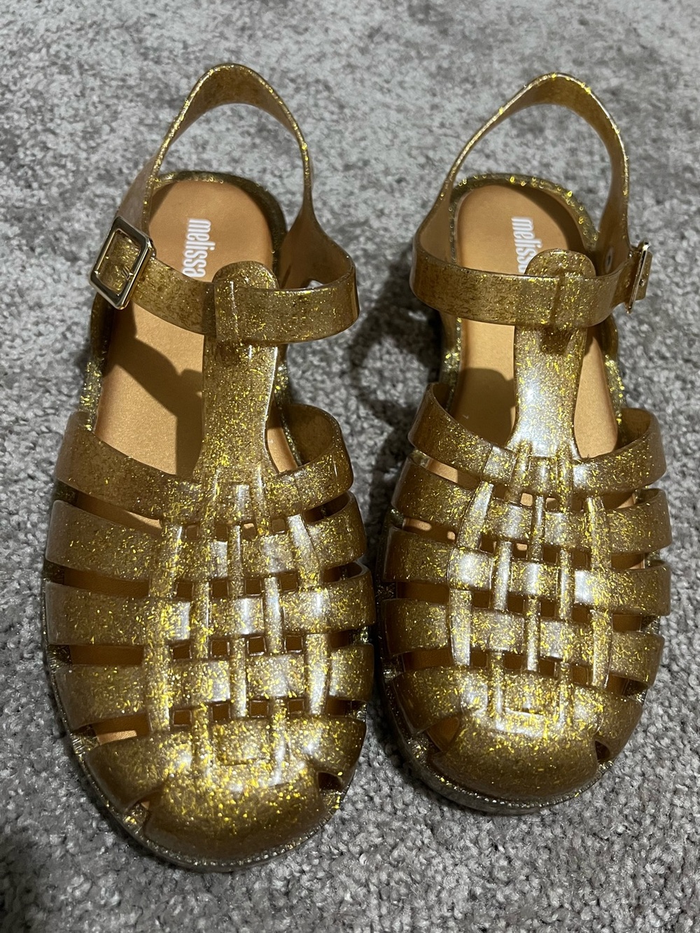 Melissa Women’s Gold Glitter Jelly Sandals with Buckle